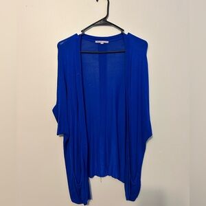 Blue open front knit jacket